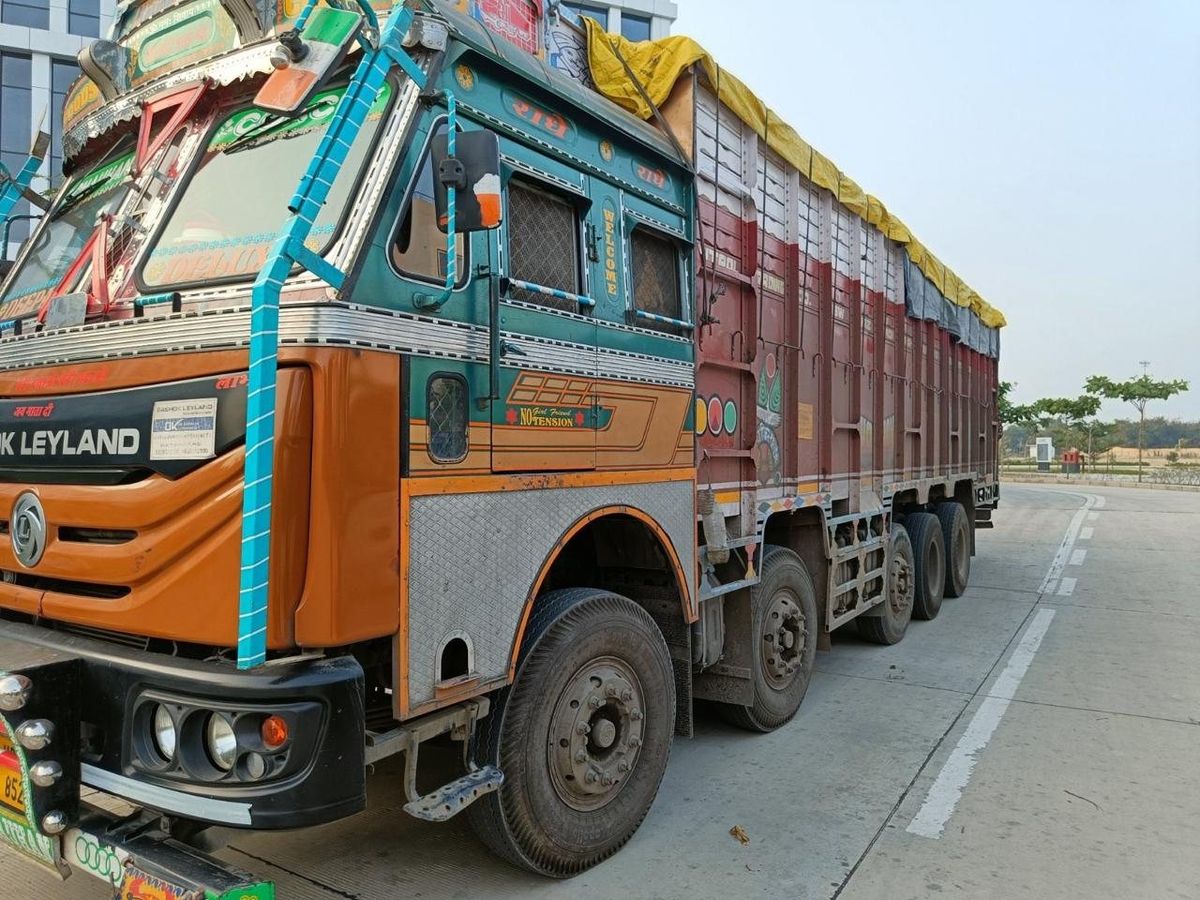Loaded multi-axle truck on the highway